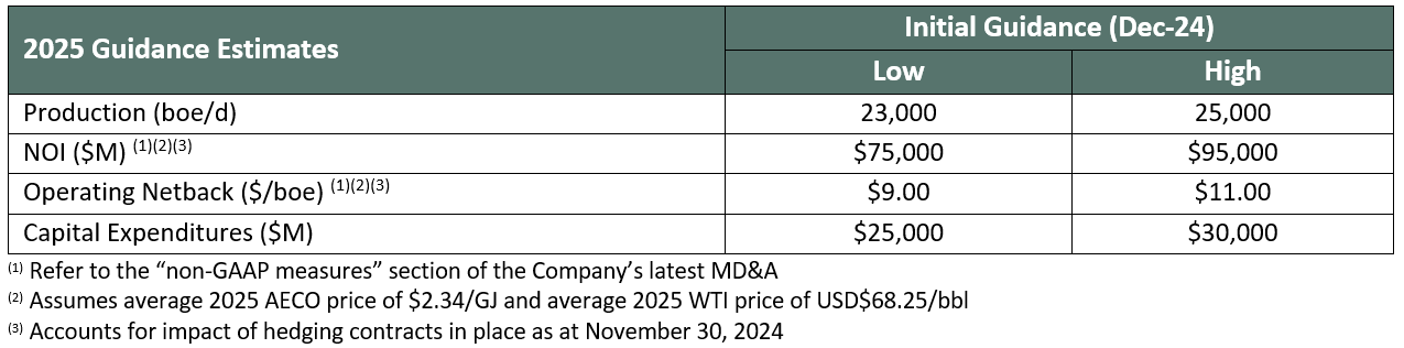 2025 Guidance Table