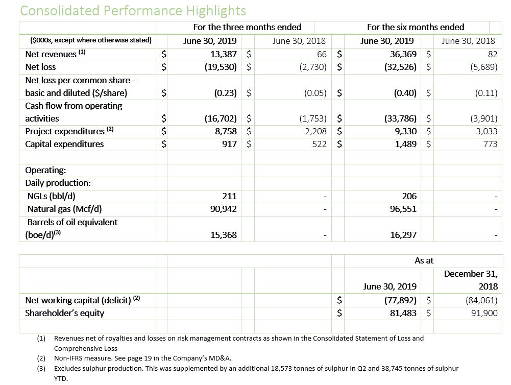 Consolidated Performance Highlights Table